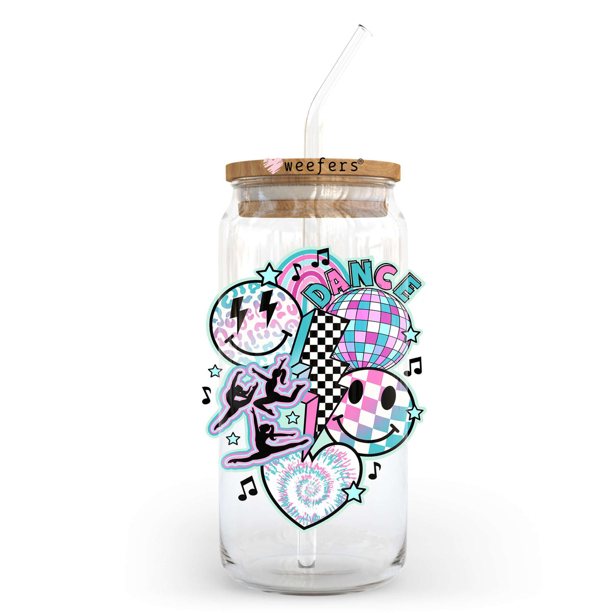 Retro Dance Smile Face 20oz Libbey Glass Can UV DTF or Sublimation Wrap - Decal Transfer Weefers