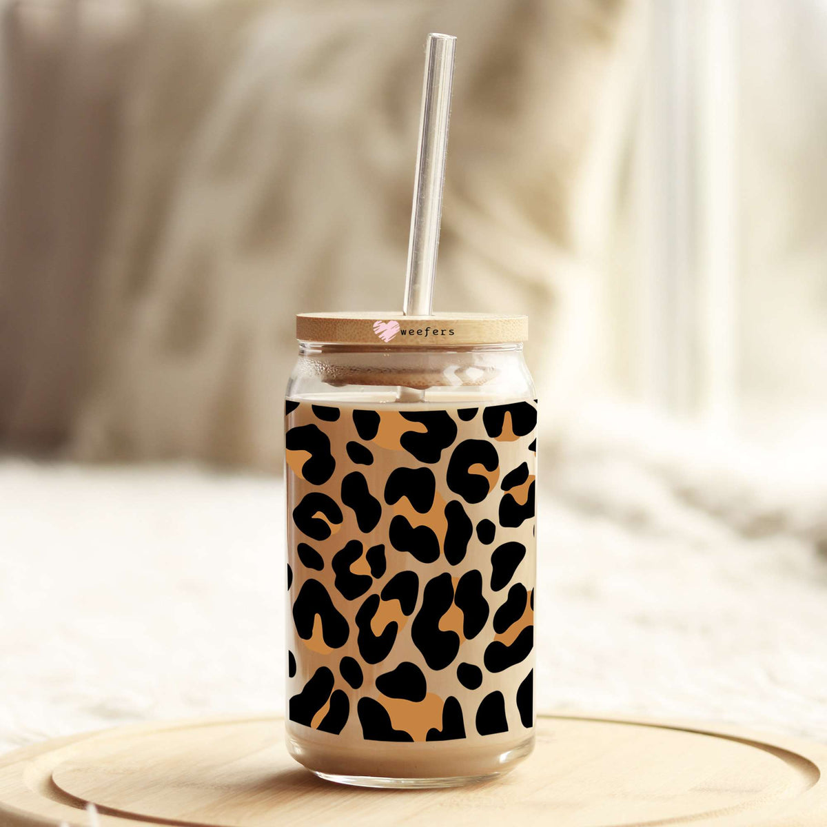 Cheetah Print 16oz Libbey Glass Can UV DTF or Sublimation Wrap Decal Transfer Weefers