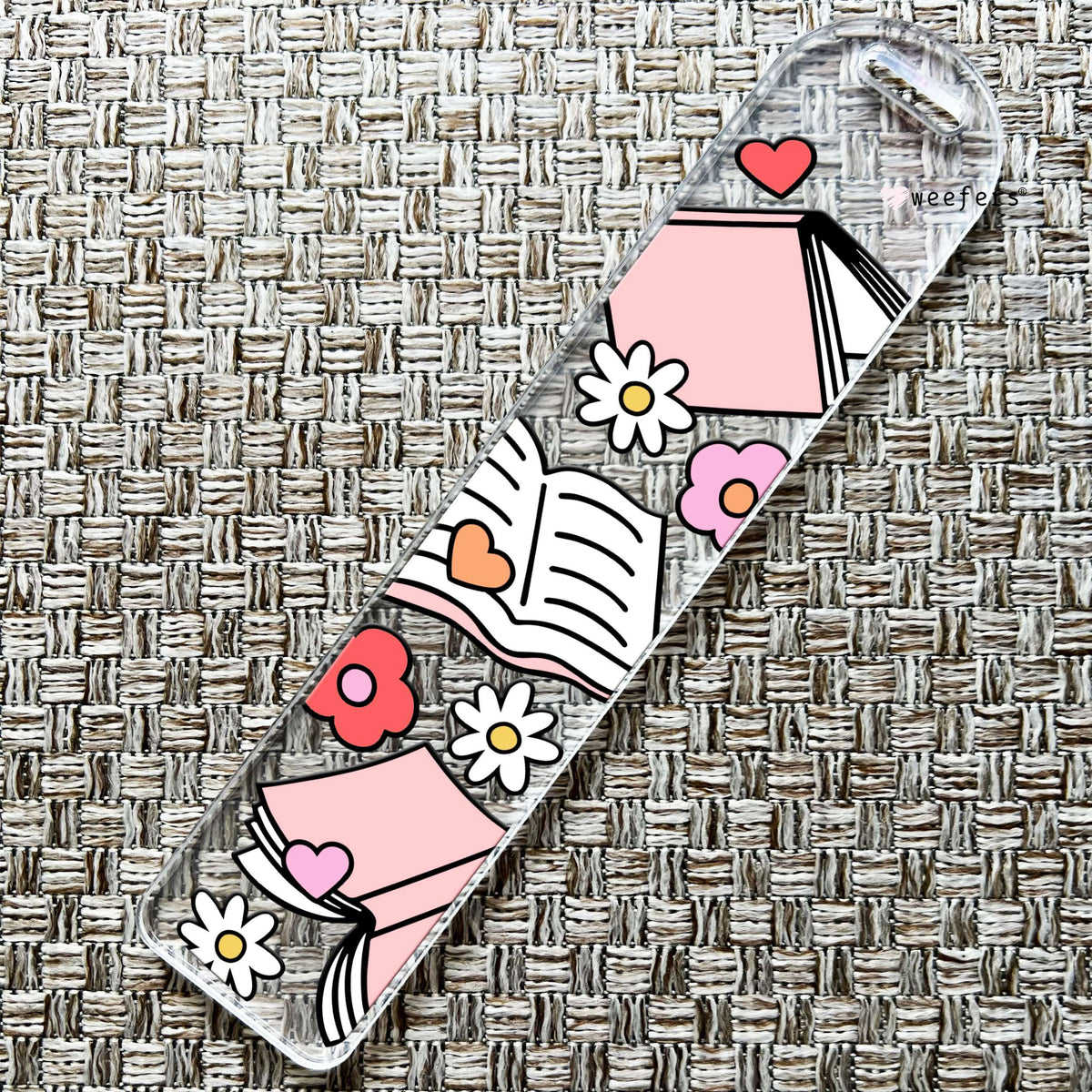 Cute Pink Books and Flowers Bookmark UV DTF Decal Weefers