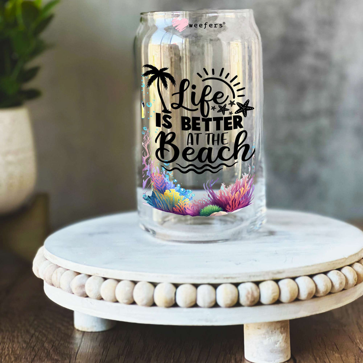 Life Is Better at the Beach Sea Turtle 16oz Libbey Glass Can UV DTF or Sublimation Wrap Decal Transfer Weefers