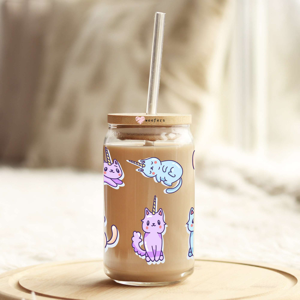 Unicorn Cats 16oz Libbey Glass Can UV DTF or Sublimation Wrap - Transfer Weefers