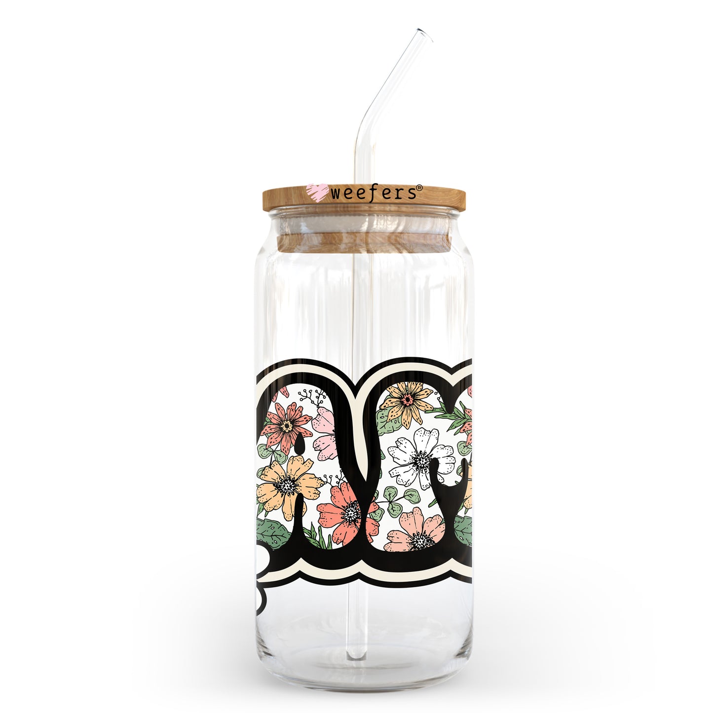 Mama Florals 20oz Libbey Glass Can UV DTF or Sublimation Wrap - Decal Transfer Weefers