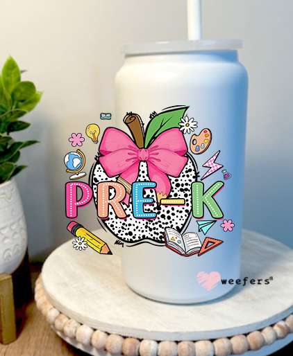 Pre-K 16oz Libbey Glass Can UV DTF Decal Transfer Weefers