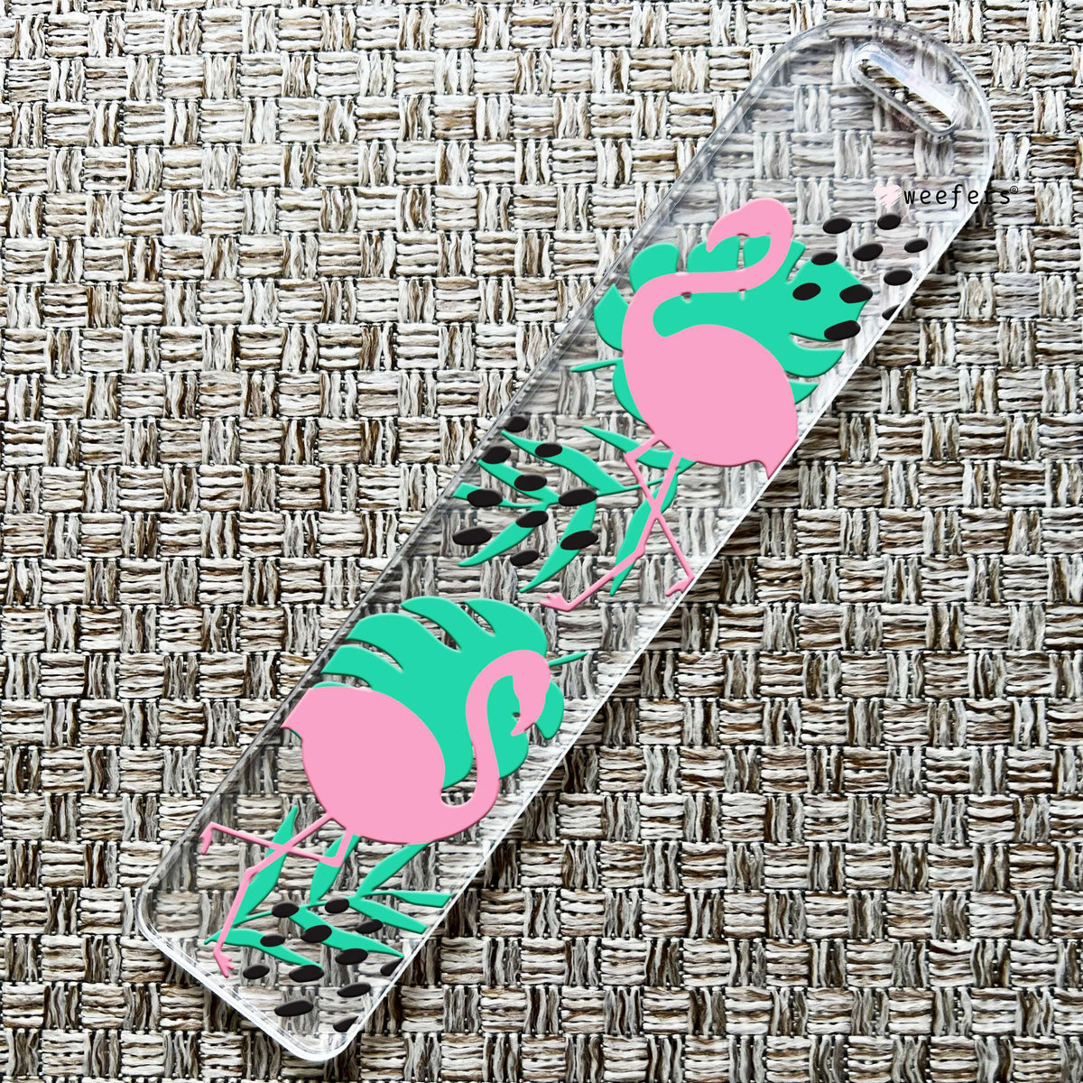 Pink Flamingo and Leaves Bookmark UV DTF Decal Weefers