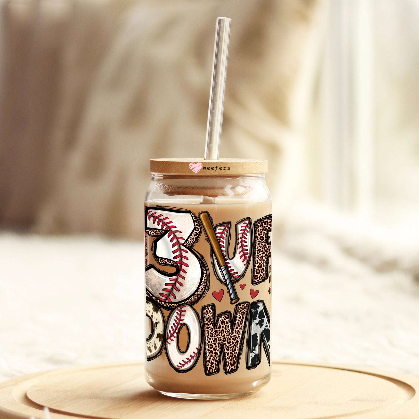 3 Up 3 Down Baseball 16oz Libbey Glass Can UV DTF or Sublimation Cup Wrap - Decal Transfer Weefers