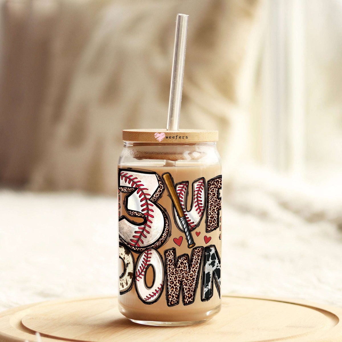 3 Up 3 Down Baseball 16oz Libbey Glass Can UV DTF or Sublimation Cup Wrap - Decal Transfer Weefers