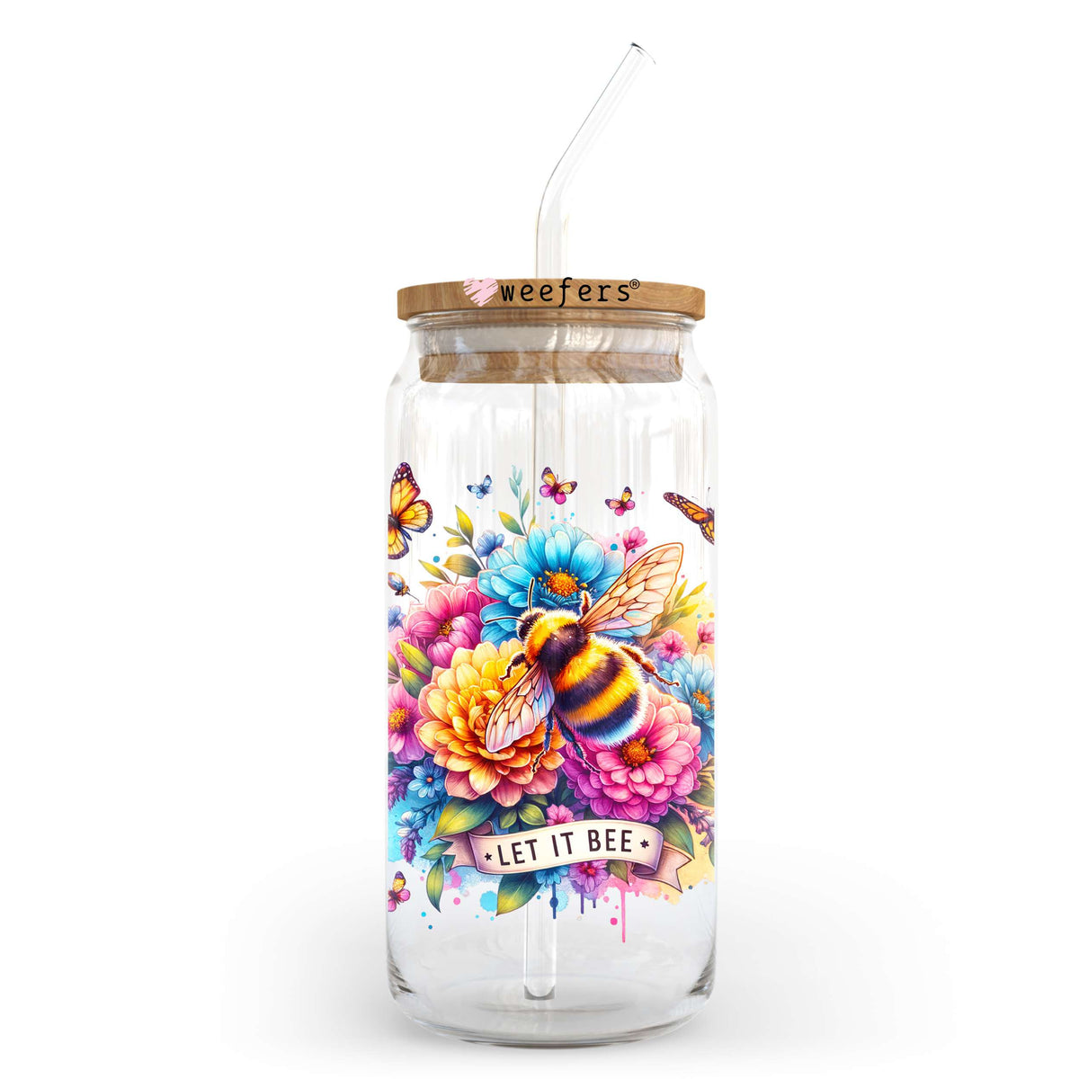 Colorful Let it Bee 20oz Libbey Glass Can UV DTF or Sublimation Wrap - Decal Transfer Weefers