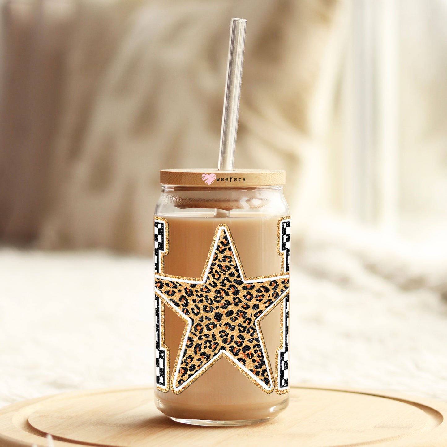 Mom Cheetah Star 16oz Libbey Glass Can UV DTF or Sublimation Wrap Decal Transfer Weefers