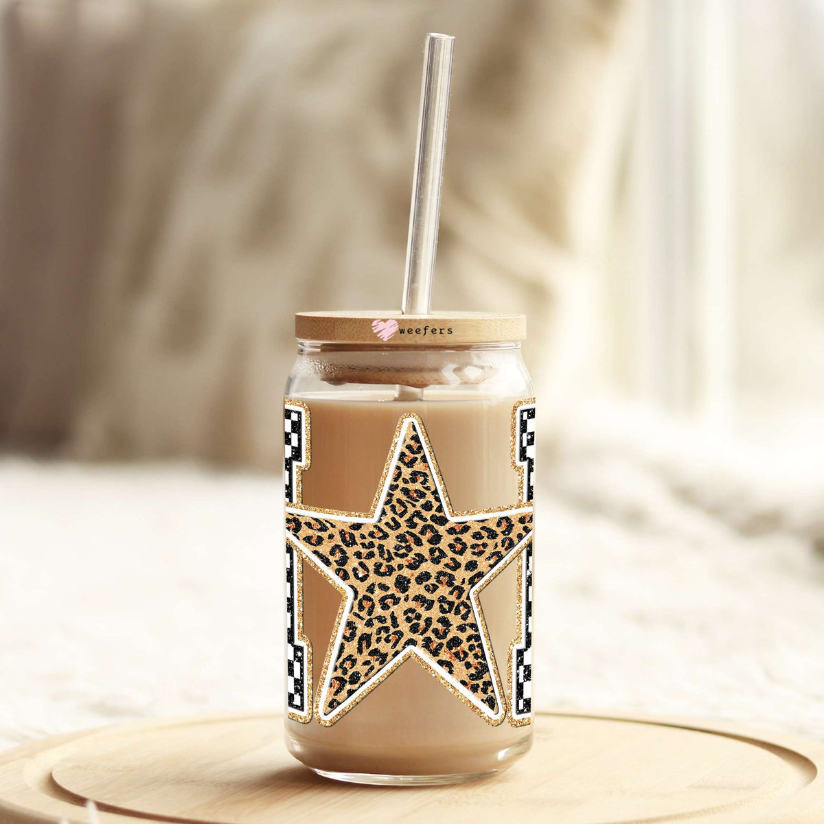 Mom Cheetah Star 16oz Libbey Glass Can UV DTF or Sublimation Wrap Decal Transfer Weefers