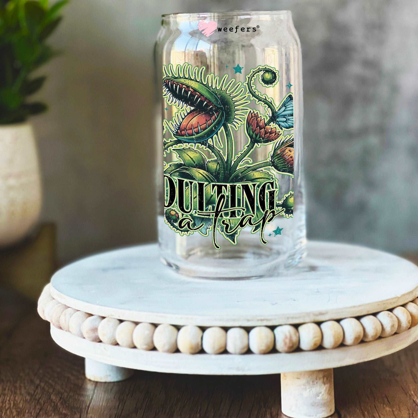 Adulting is a Trap 16oz Libbey Glass Can UV DTF or Sublimation Wrap Decal Transfer Weefers