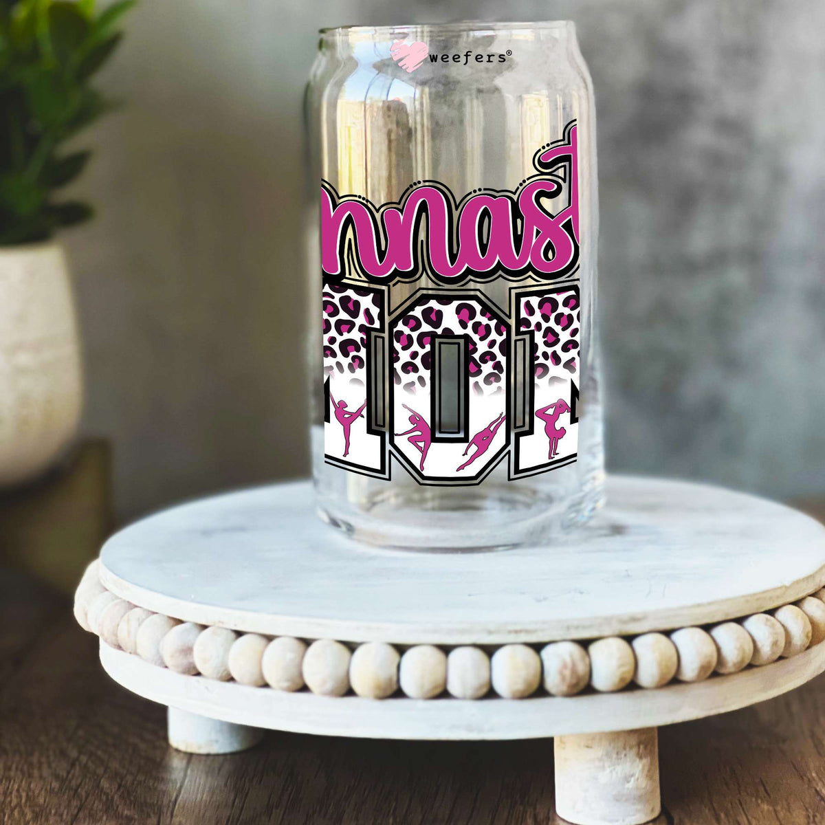 Gymnastics Mom Pink 16oz Libbey Glass Can UV DTF or Sublimation Decal - Transfer Weefers