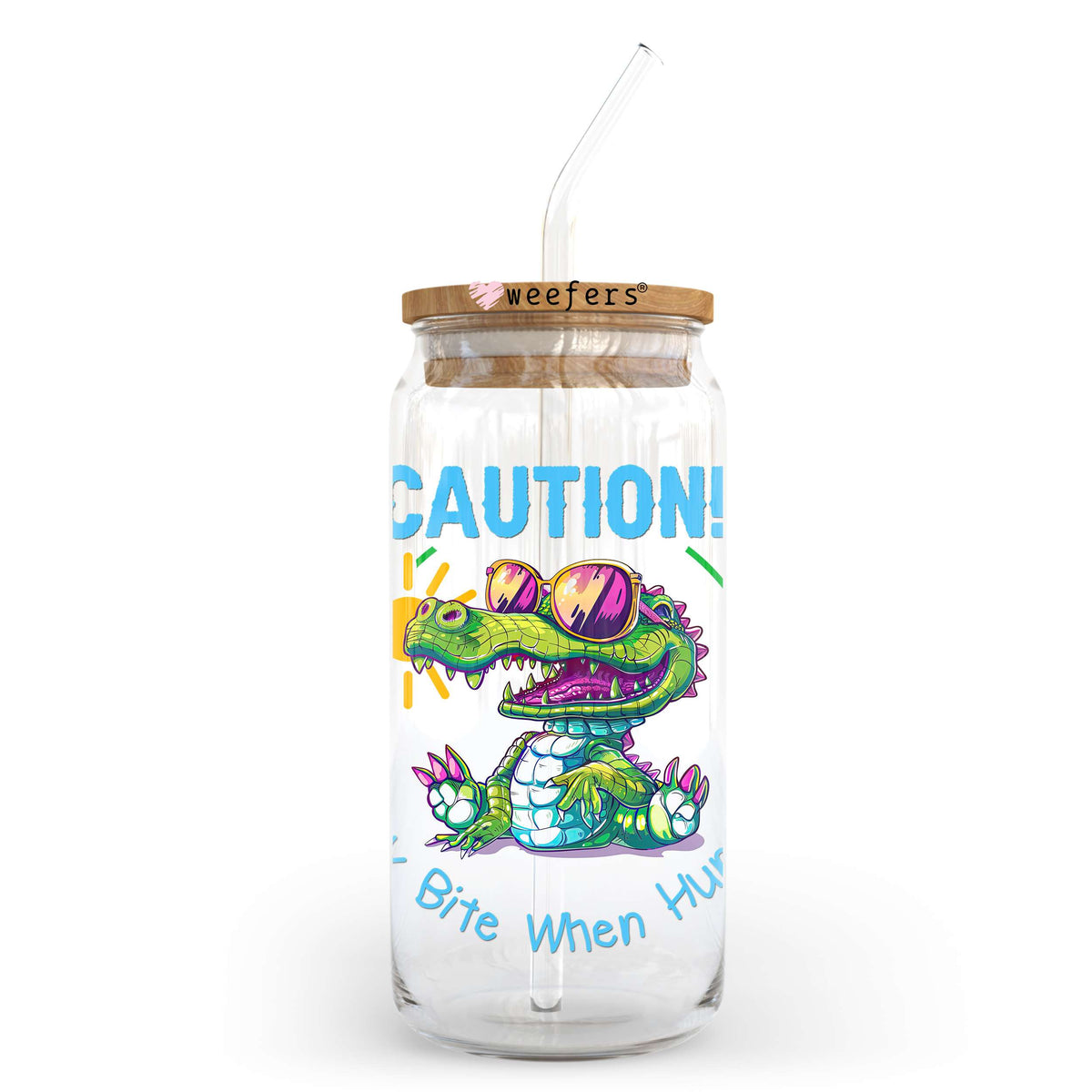Caution May Bite When Hungry 20oz Libbey Glass Can, 34oz Hip Sip, 40oz Tumbler, 24oz Cold Cup UV DTF or Sublimation Decal Transfer Weefers