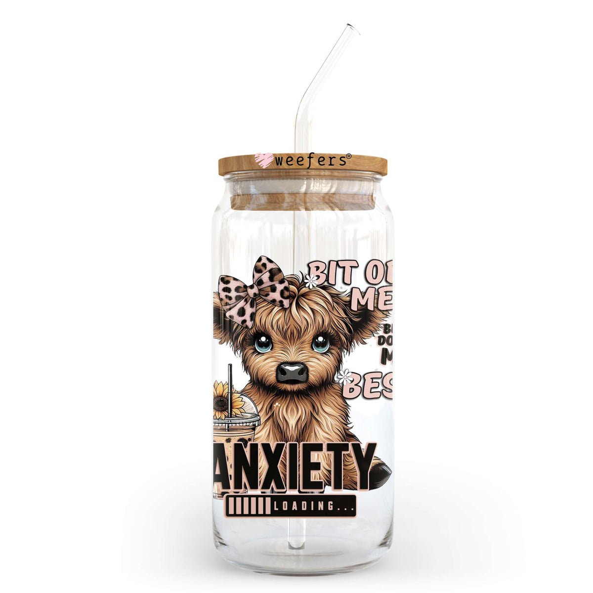 Bit of a Mess Doing My Best Pink Highlander Cow 20oz Libbey Glass Can, 34oz Hip Sip, 40oz Tumbler, 24oz Cold Cup UV DTF or Sublimation Decal Transfer Weefers