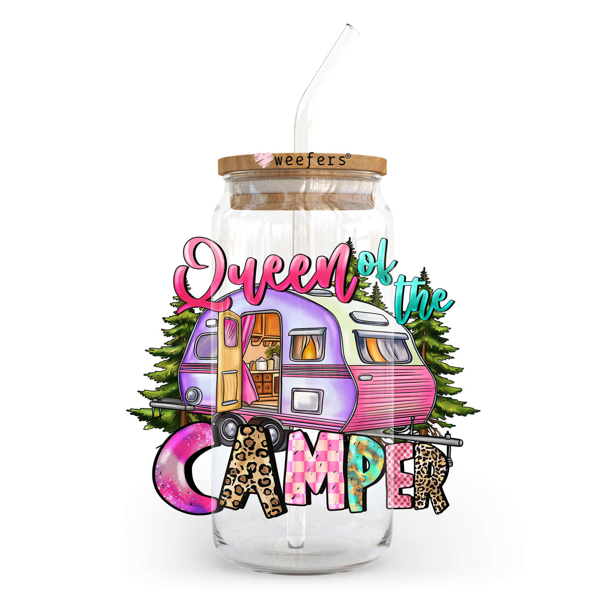 Queen of the Camper 20oz Libbey Glass Can, 34oz Hip Sip, 40oz Tumbler, 24oz Cold Cup UV DTF or Sublimation Decal Transfer Weefers