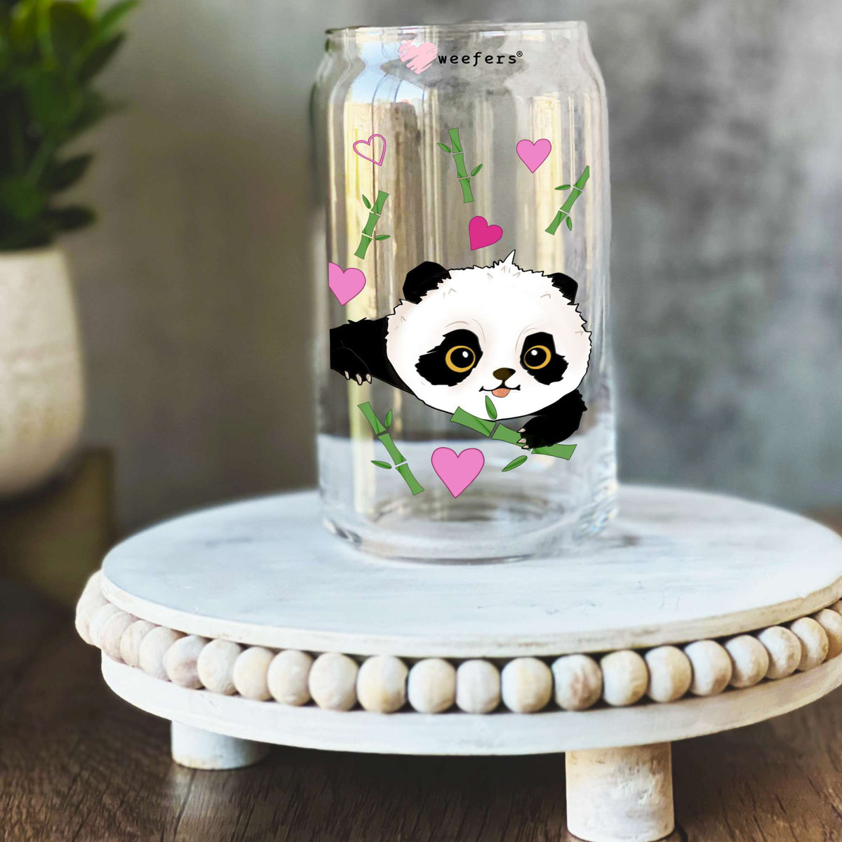 Playful Panda Bears 16oz Libbey Glass Can UV DTF or Sublimation Wrap - Transfer Weefers