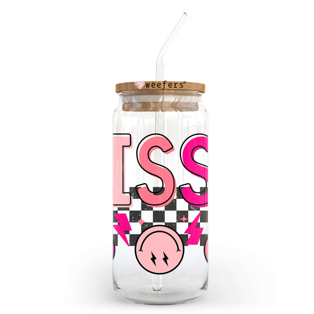 Sissy Checkered Smile Faces 20oz Libbey Glass Can, 34oz Hip Sip, 40oz Tumbler, 24oz Cold Cup UV DTF or Sublimation Decal Transfer Weefers