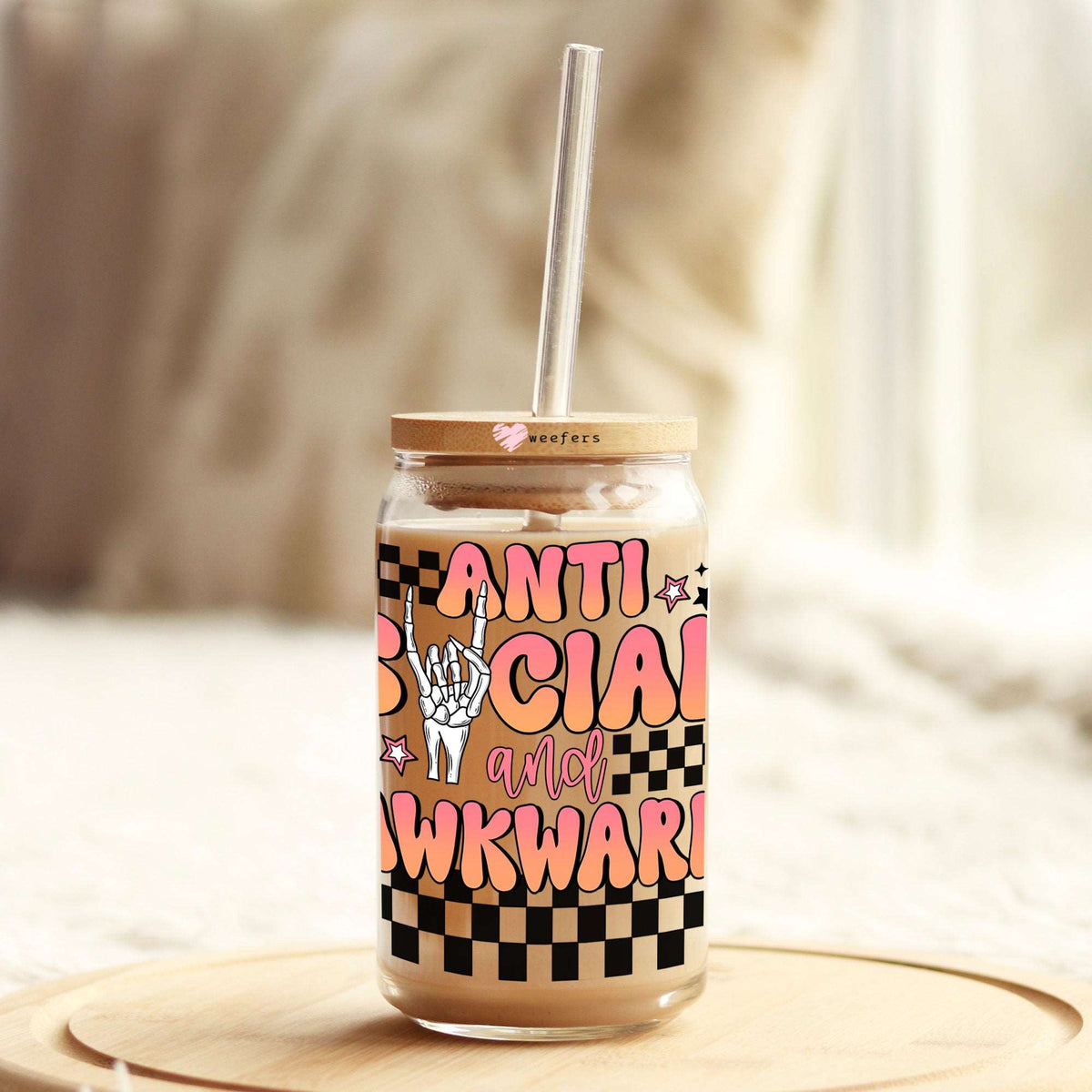 Anti-Social and Awkward 16oz Libbey Glass Can UV DTF or Sublimation Cup Wrap - Decal Transfer Weefers