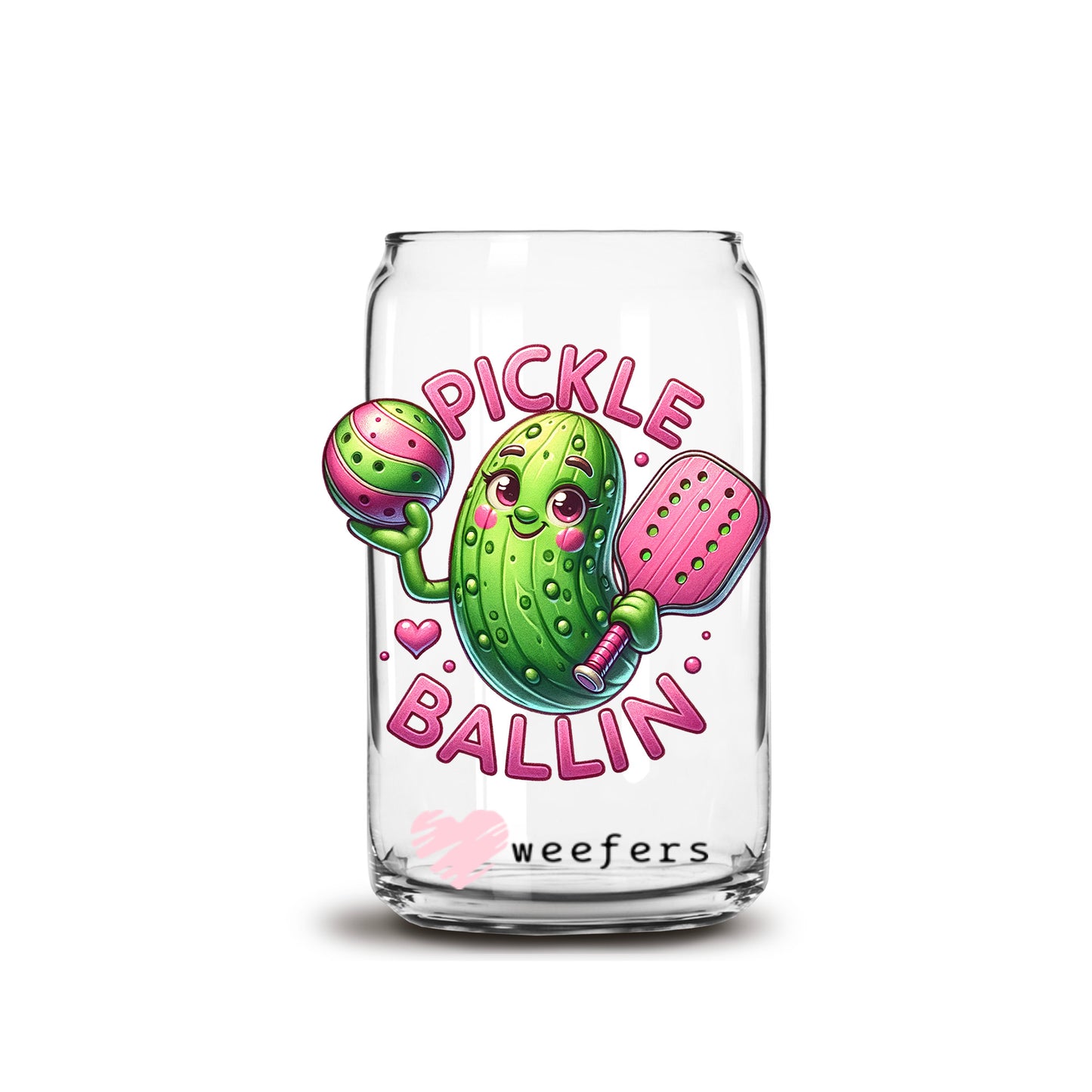 Pickle Ballin Pink Pickle 16oz Libbey Glass Can UV DTF or Sublimation Wrap Decal Transfer Weefers