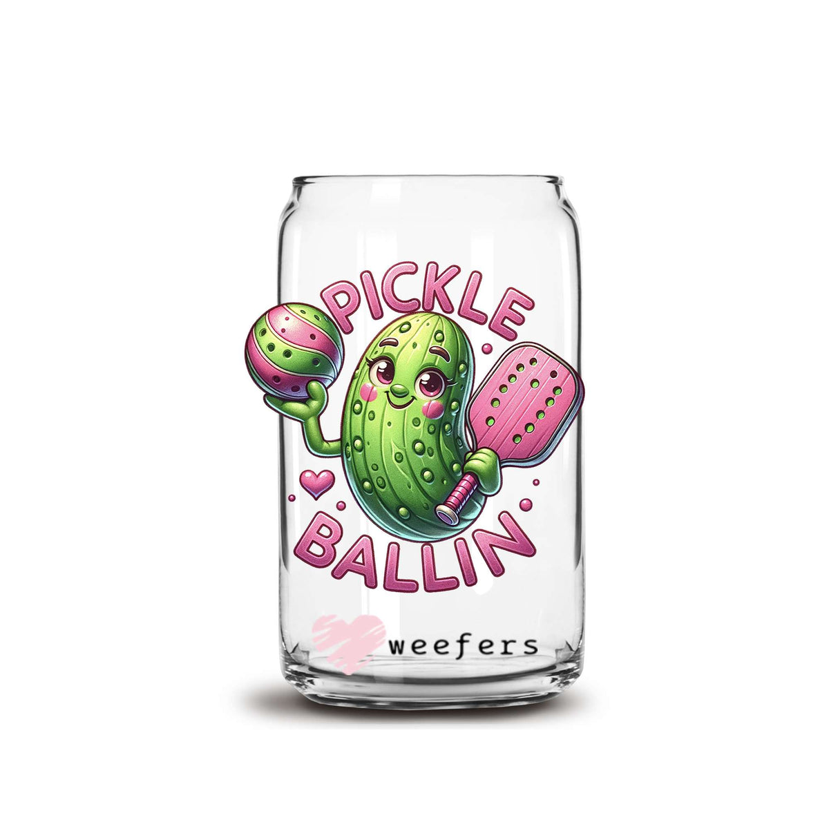 Pickle Ballin Pink Pickle 16oz Libbey Glass Can UV DTF or Sublimation Wrap Decal Transfer Weefers
