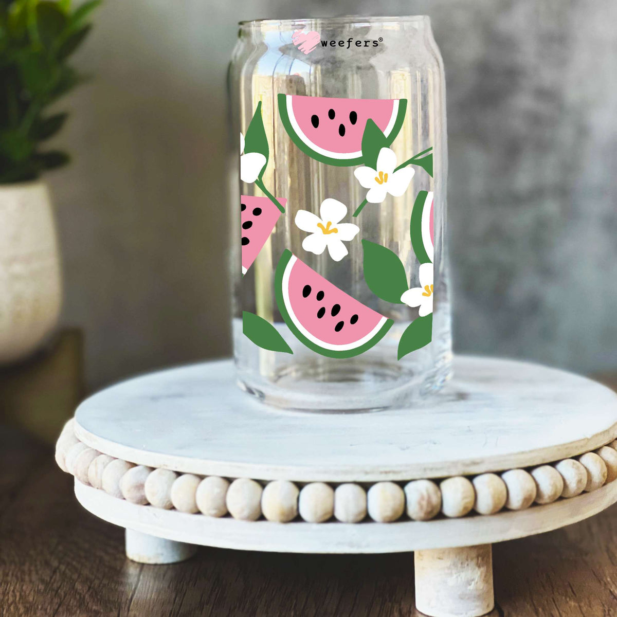 Watermelon Slices 16oz Libbey Glass Can UV DTF or Sublimation Wrap - Transfer Weefers