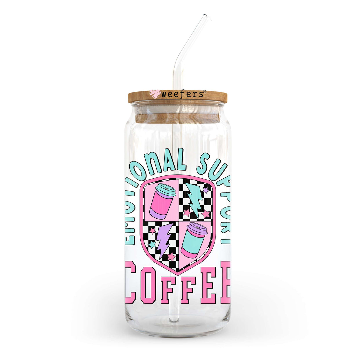 Emotional Support Coffee 20oz Libbey Glass Can, 34oz Hip Sip, 40oz Tumbler, 24oz Cold Cup UV DTF or Sublimation Decal Transfer Weefers