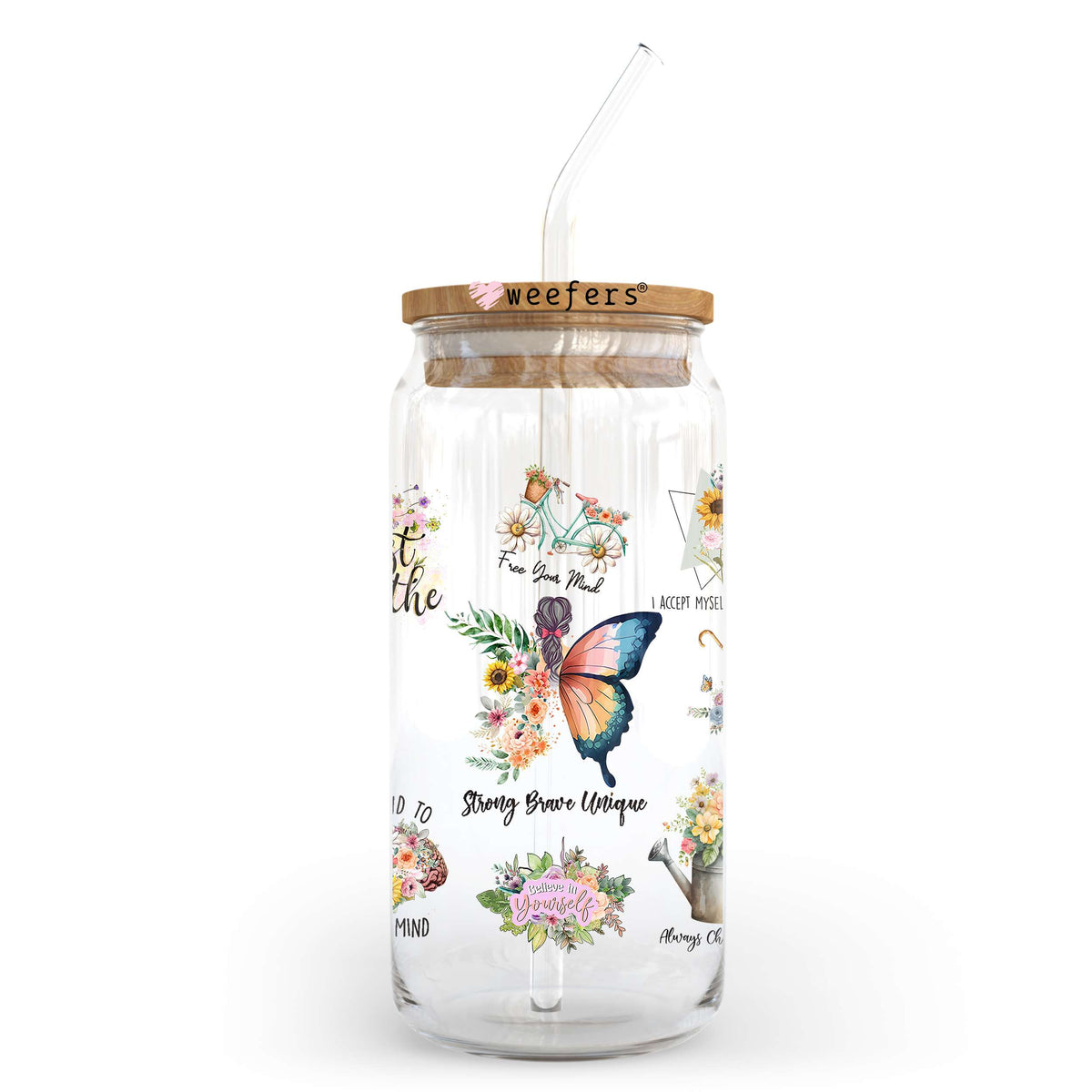 Just Breathe Positive Quotes 20oz Libbey Glass Can, 34oz Hip Sip, 40oz Tumbler, 24oz Cold Cup UV DTF or Sublimation Decal Transfer Weefers