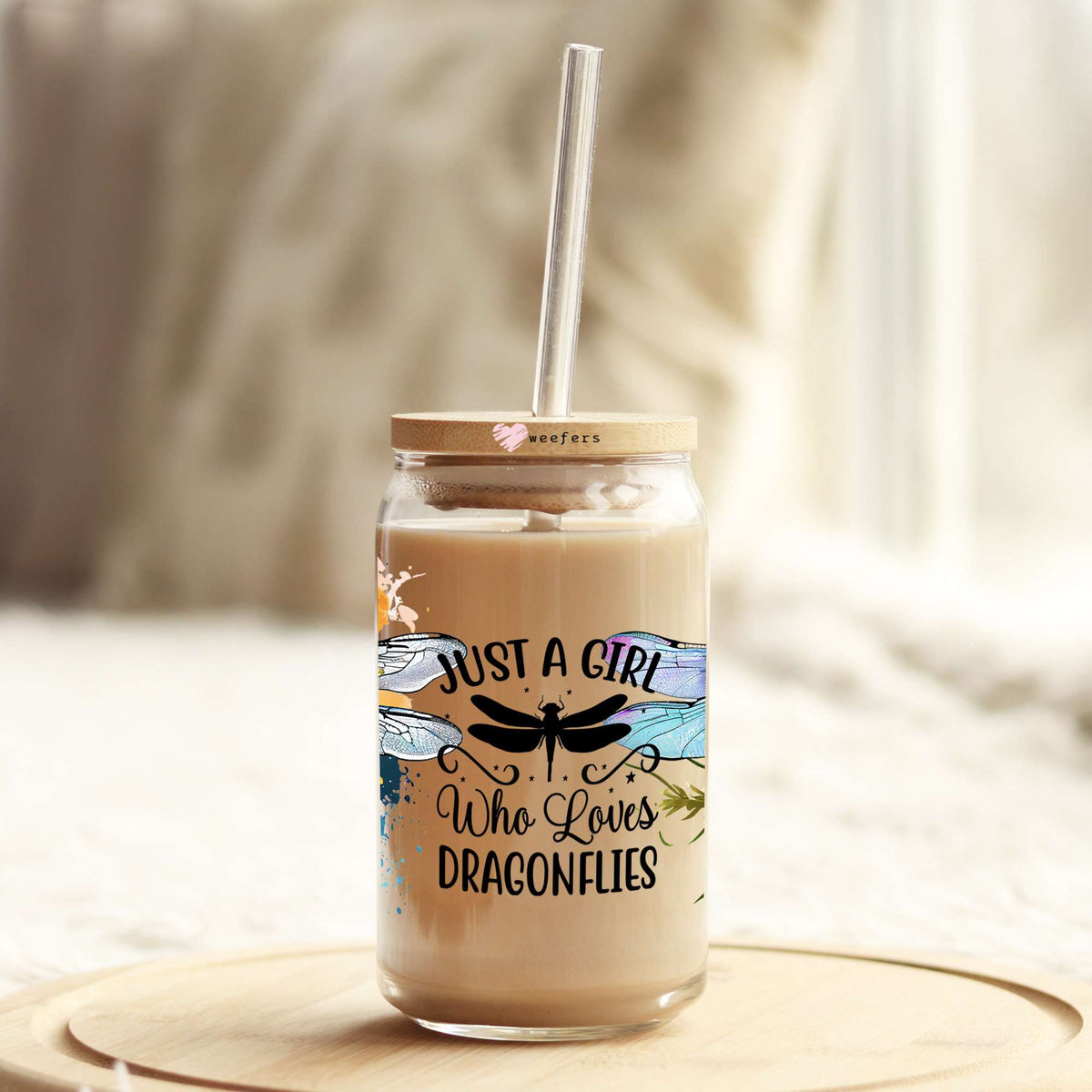 Just a Girl who Loves Dragonflies 16oz Libbey Glass Can UV DTF or Sublimation Wrap - Transfer Weefers