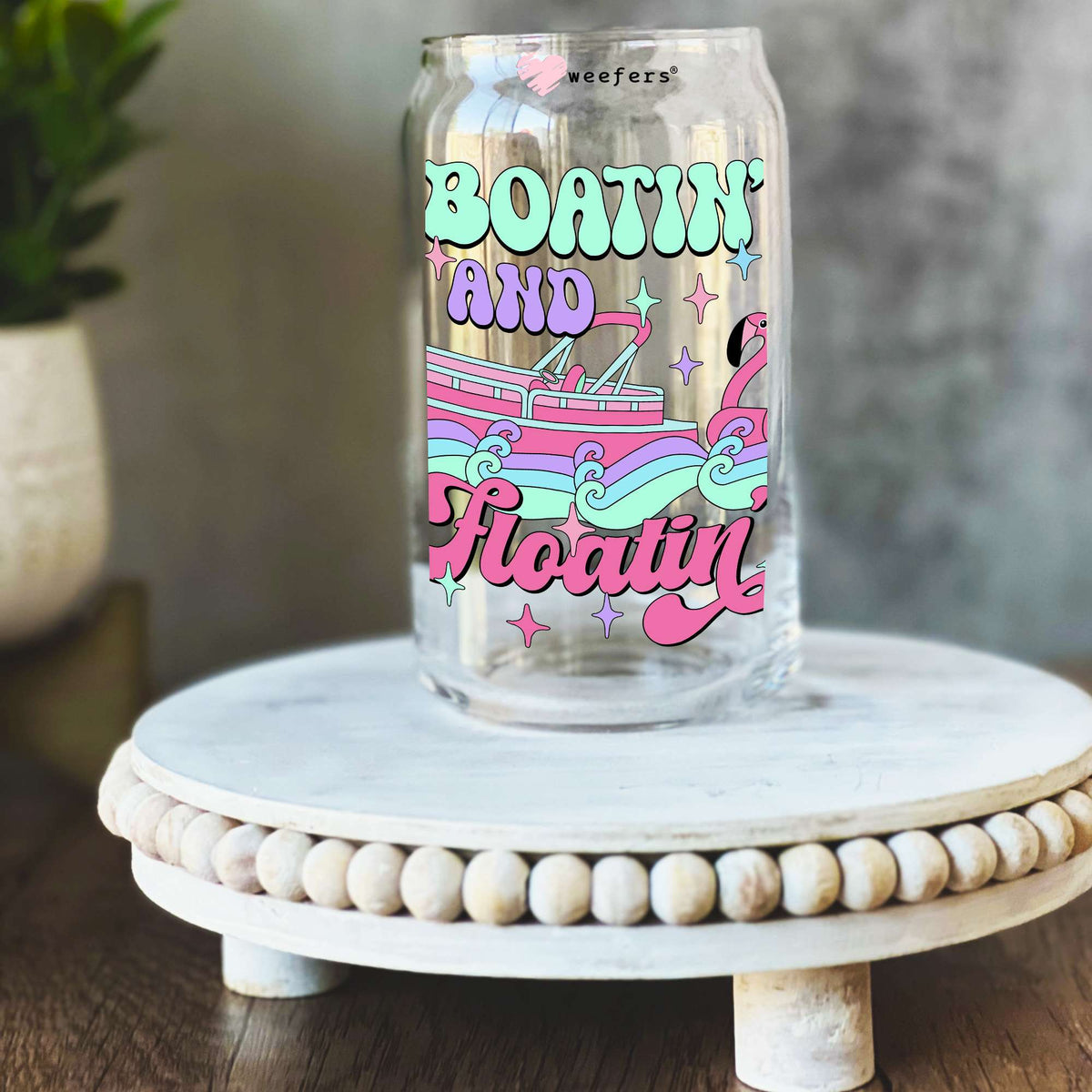 Boatin' and Floatin' 16oz Libbey Glass Can UV DTF or Sublimation Wrap Decal Transfer Weefers