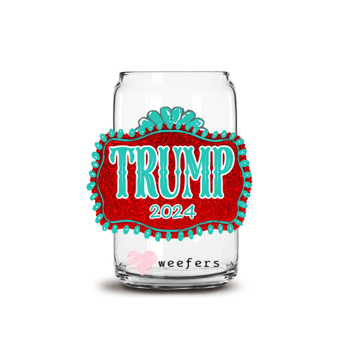 a glass jar with the word trump on it