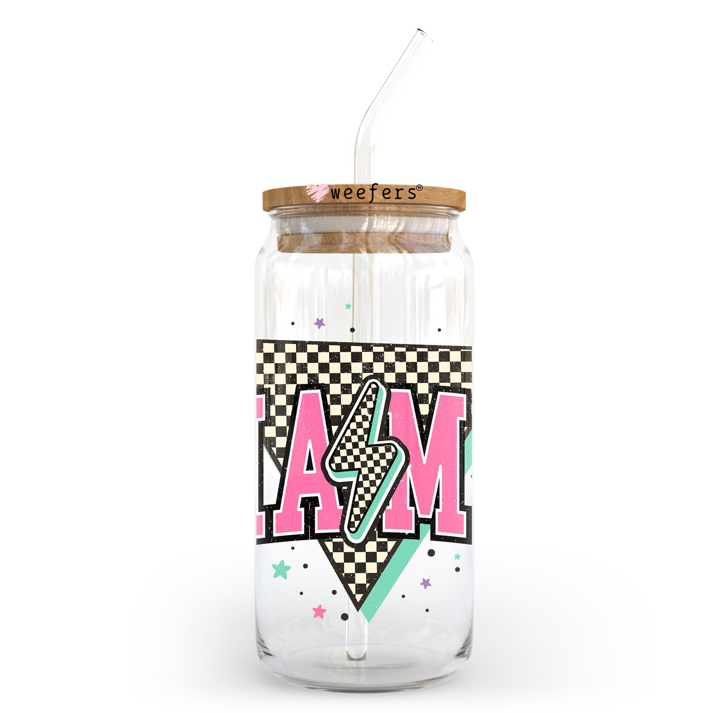 Checkered Mama in Pink 20oz Libbey Glass Can, 34oz Hip Sip, 40oz Tumbler, 24oz Cold Cup UV DTF or Sublimation Decal Transfer Weefers