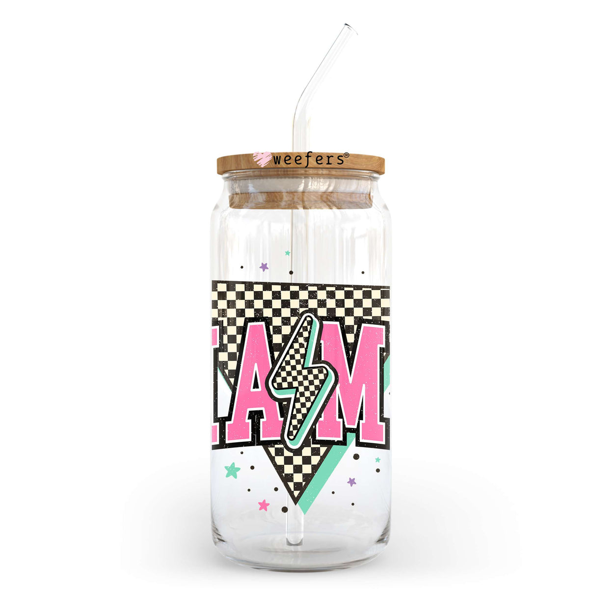 Checkered Mama in Pink 20oz Libbey Glass Can, 34oz Hip Sip, 40oz Tumbler, 24oz Cold Cup UV DTF or Sublimation Decal Transfer Weefers