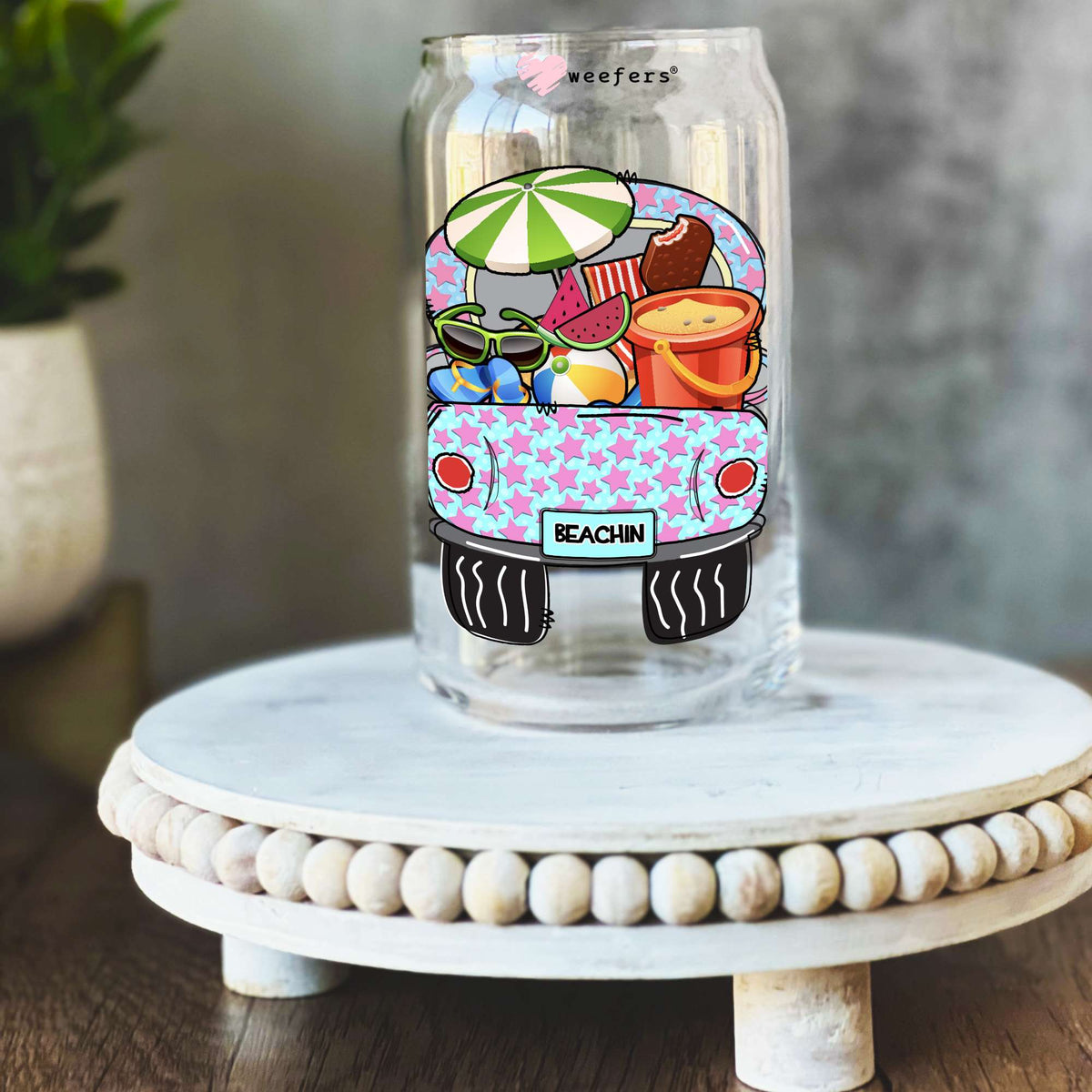 Beachin Packed for the Beach 16oz Libbey Glass Can UV DTF or Sublimation Wrap - Transfer Weefers