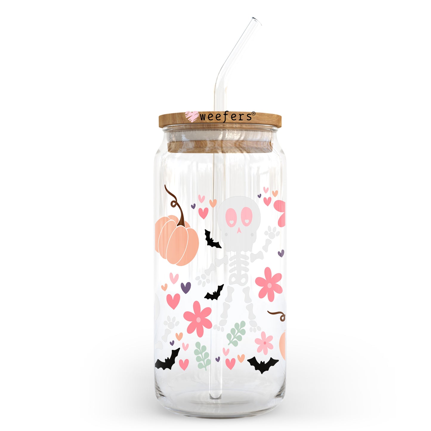 Pink Pumpkin Skeletons 20oz Libbey Glass Can, 34oz Hip Sip, 40oz Tumbler, 24oz Cold Cup UV DTF or Sublimation Decal Transfer Weefers