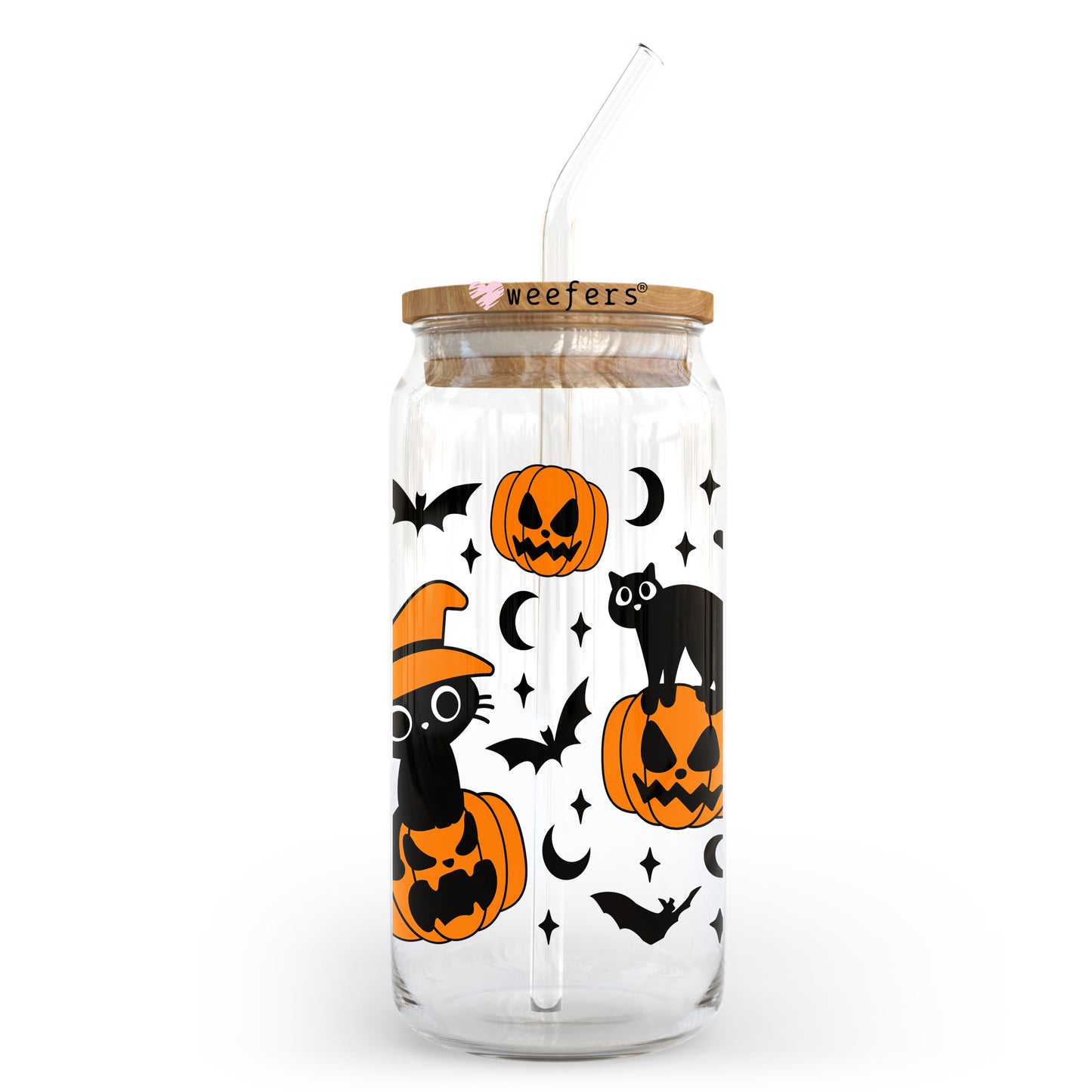 Black Cats And Pumpkins 20oz Libbey Glass Can, 34oz Hip Sip, 40oz Tumbler, 24oz Cold Cup UV DTF or Sublimation Decal Transfer Weefers