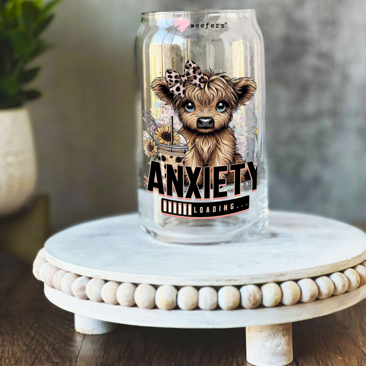 Bit of a Mess But Doing My Best Cute Highlander Cow 16oz Libbey Glass Can UV DTF or Sublimation Wrap Transfer Weefers