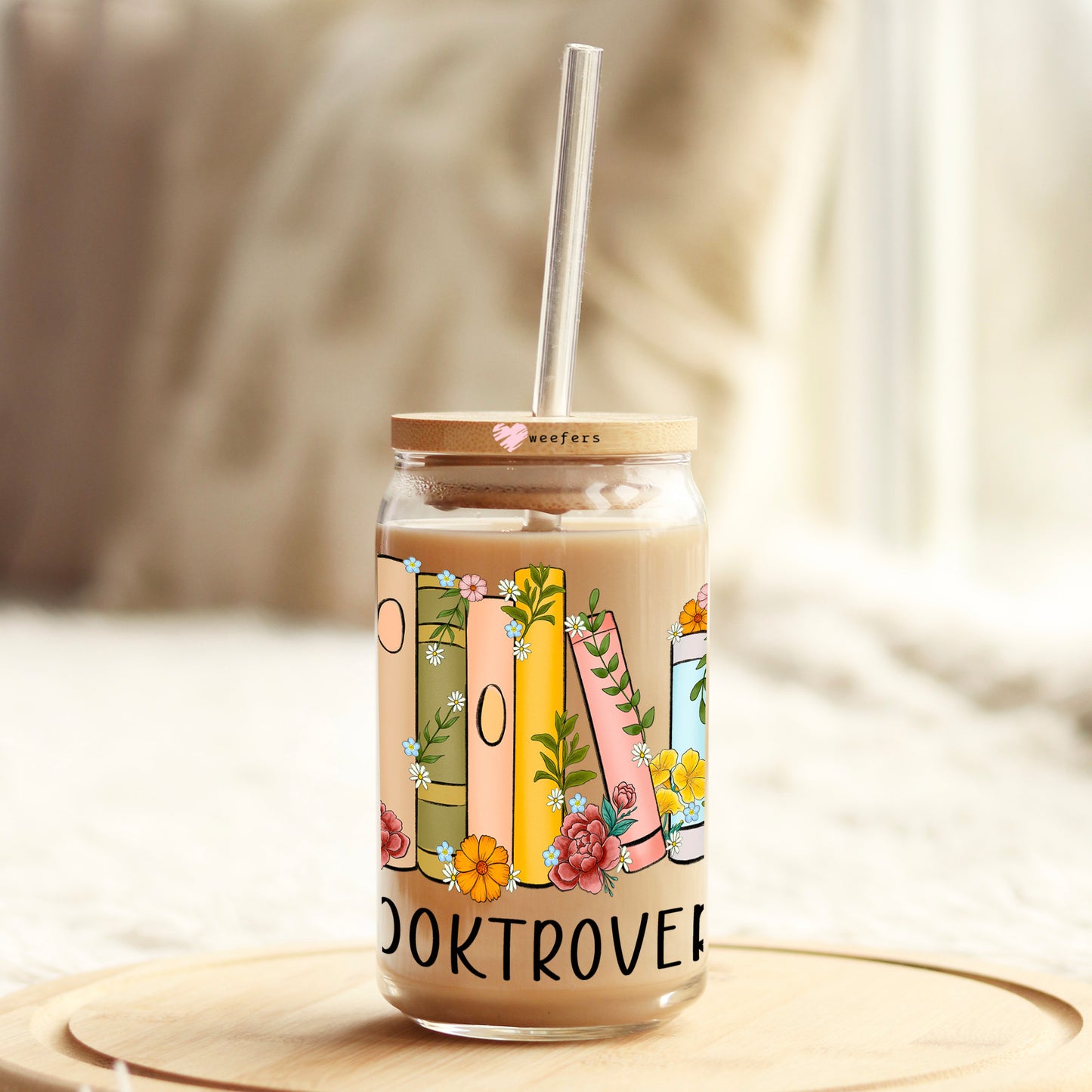 BookTrovert Floral Books 16oz Libbey Glass Can UV DTF or Sublimation Wrap - Decal Weefers