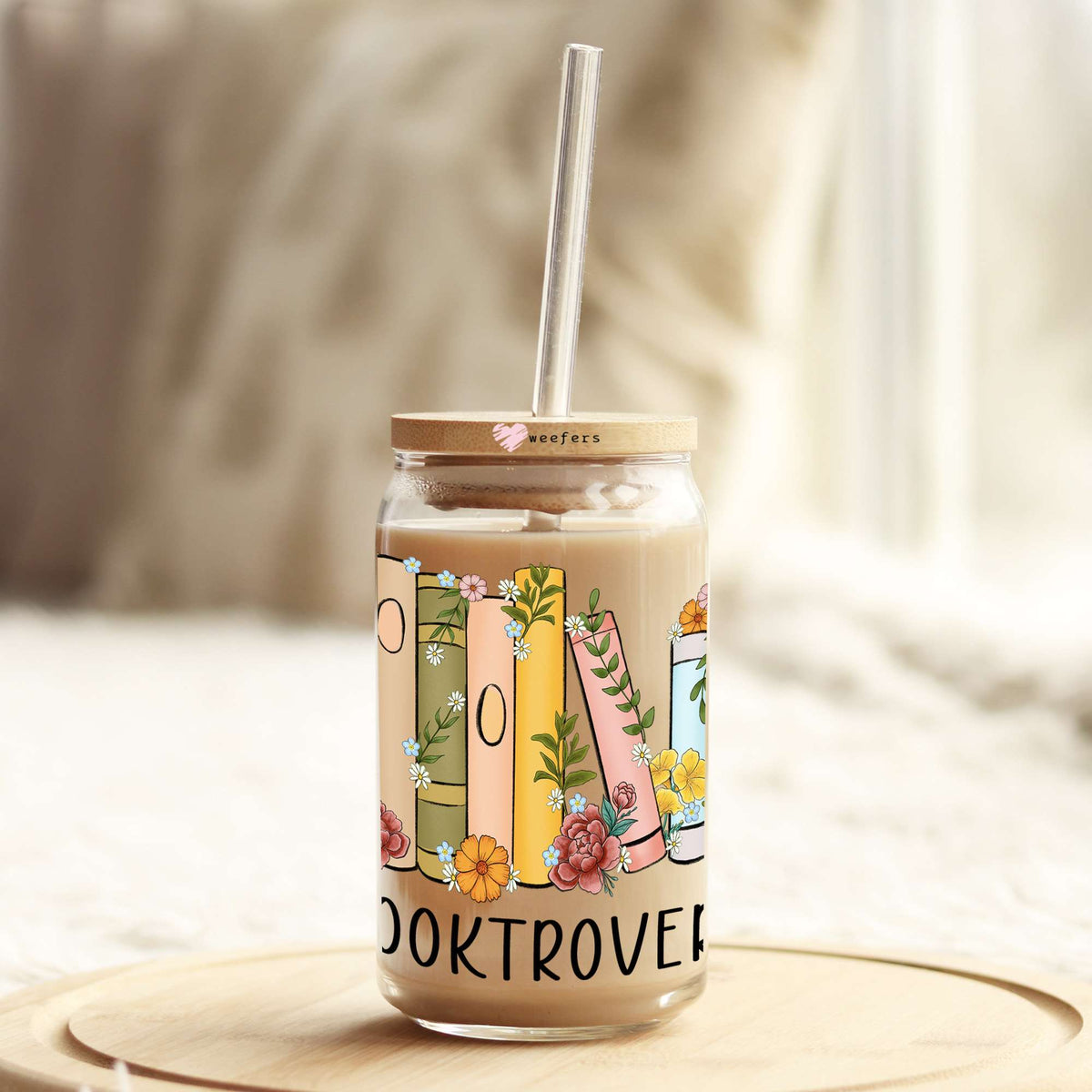 BookTrovert Floral Books 16oz Libbey Glass Can UV DTF or Sublimation Wrap - Decal Weefers