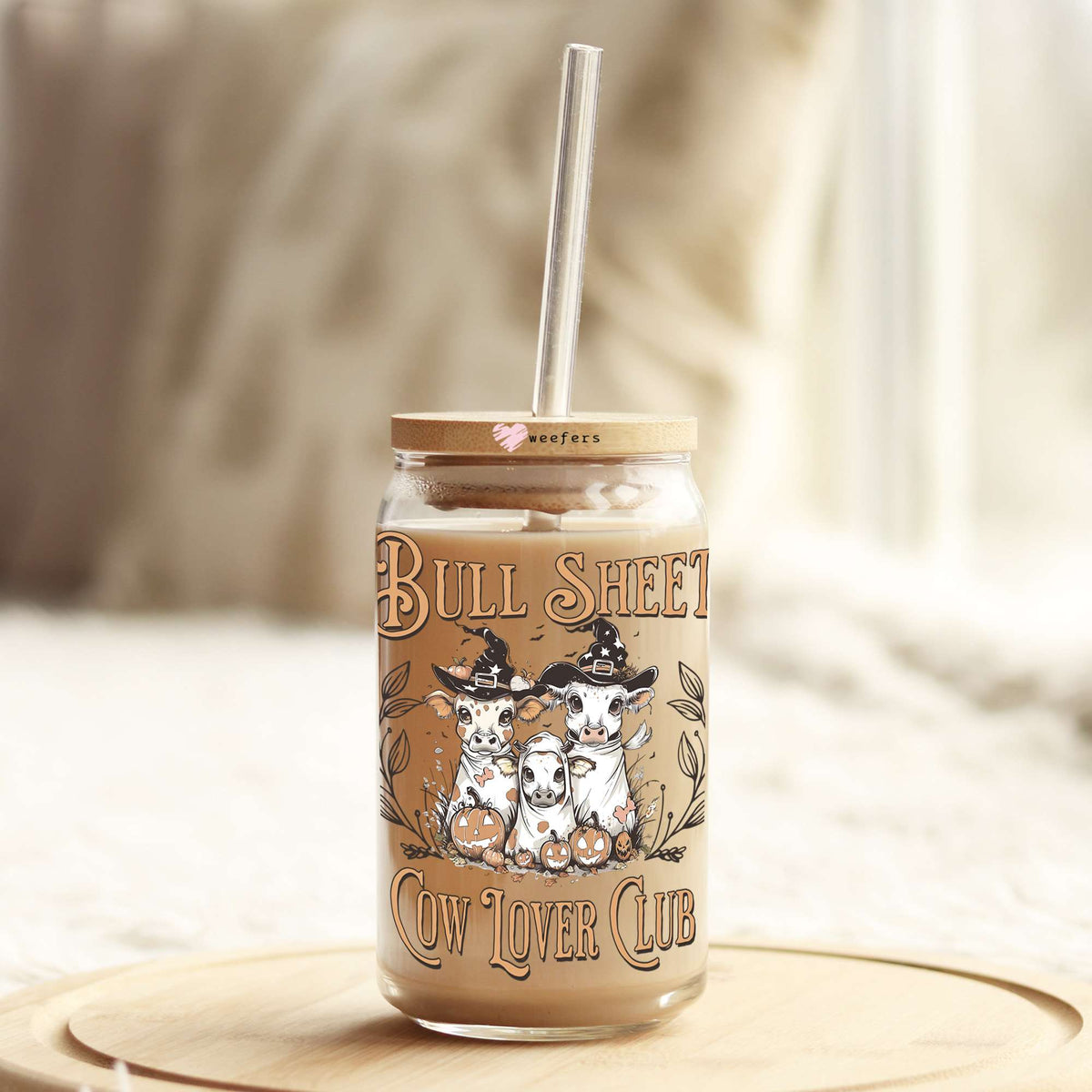 Bull Sheet Cow Lover Club 16oz Libbey Glass Can UV DTF or Sublimation Wrap Decal Transfer Weefers