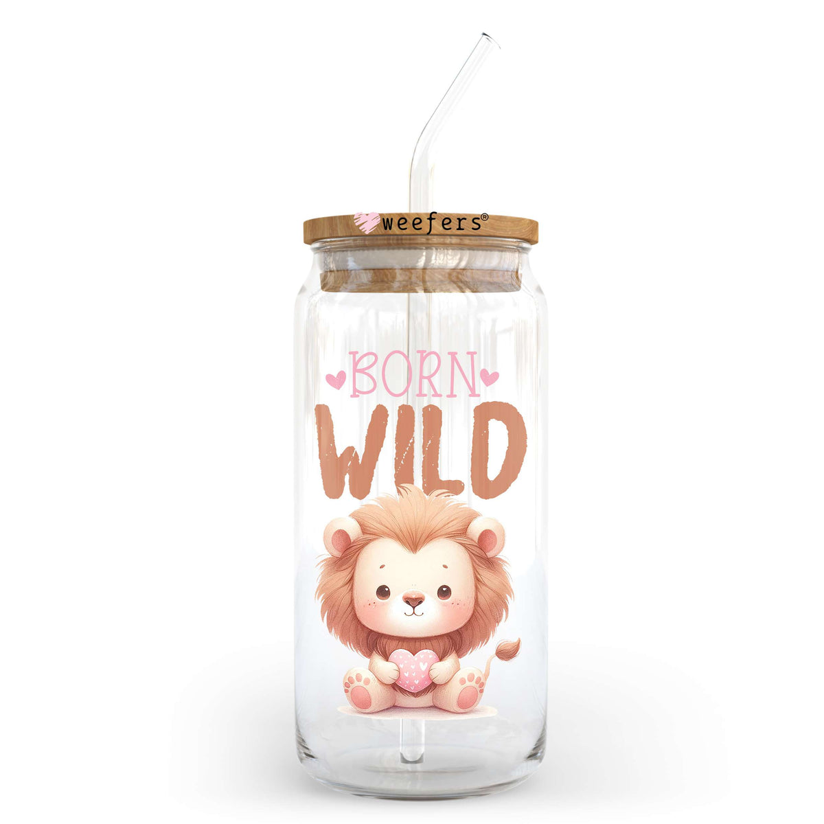 Born Wild Lion 20oz Libbey Glass Can, 34oz Hip Sip, 40oz Tumbler, 24oz Cold Cup UV DTF or Sublimation Decal Transfer Weefers