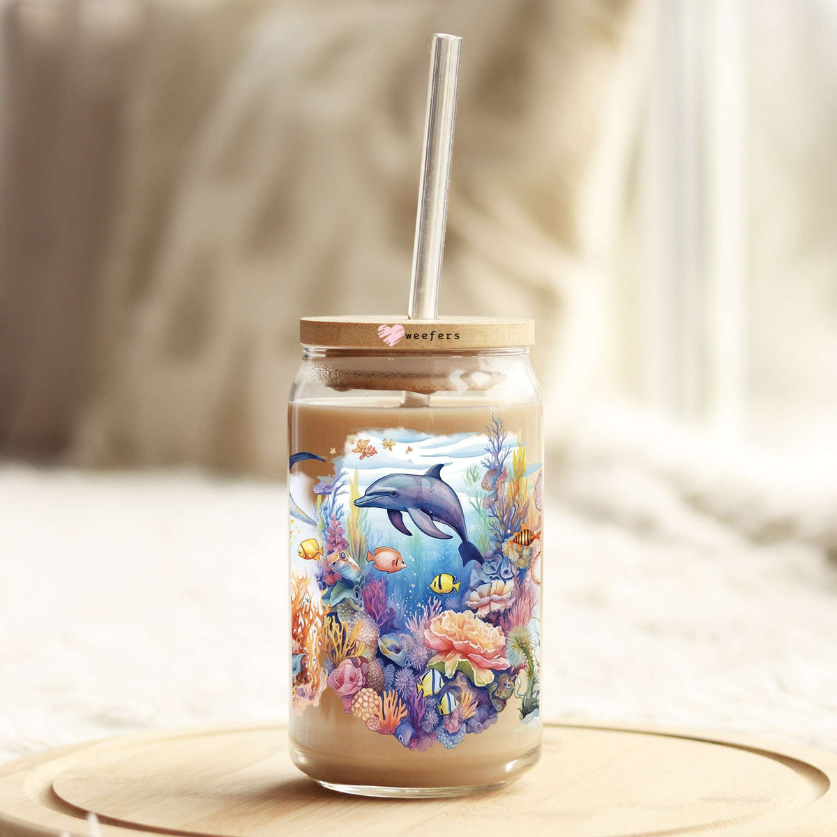 Dolphins Swimming 16oz Libbey Glass Can UV DTF or Sublimation Wrap - Transfer Weefers
