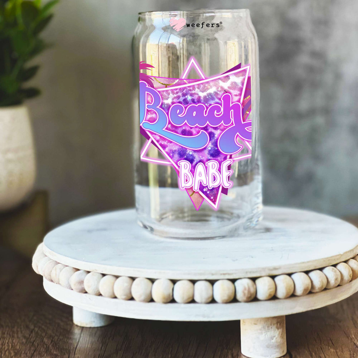 Purple Beach Babe 16oz Libbey Glass Can UV DTF or Sublimation Wrap - Transfer Weefers