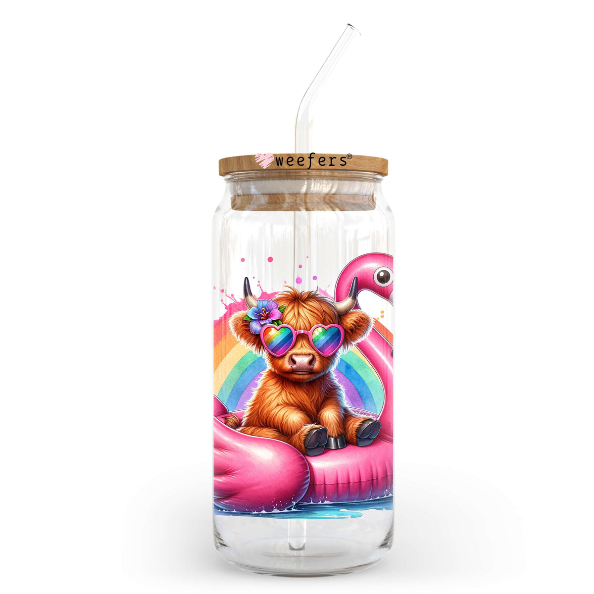 Summer Cow On Flamingo Floatie 20oz Libbey Glass Can, 34oz Hip Sip, 40oz Tumbler, 24oz Cold Cup UV DTF or Sublimation Decal Transfer Weefers