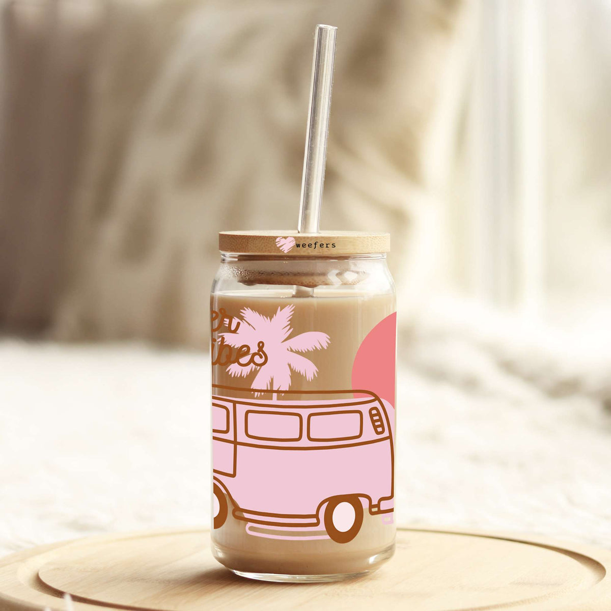 Summer Vibes Bus 16oz Libbey Glass Can UV DTF or Sublimation Wrap - Transfer Weefers