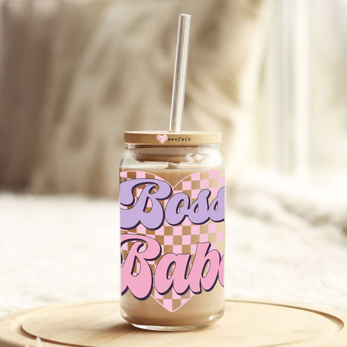Boss Babe Pink Purple 16oz Libbey Glass Can UV DTF or Sublimation Wrap - Decal Weefers