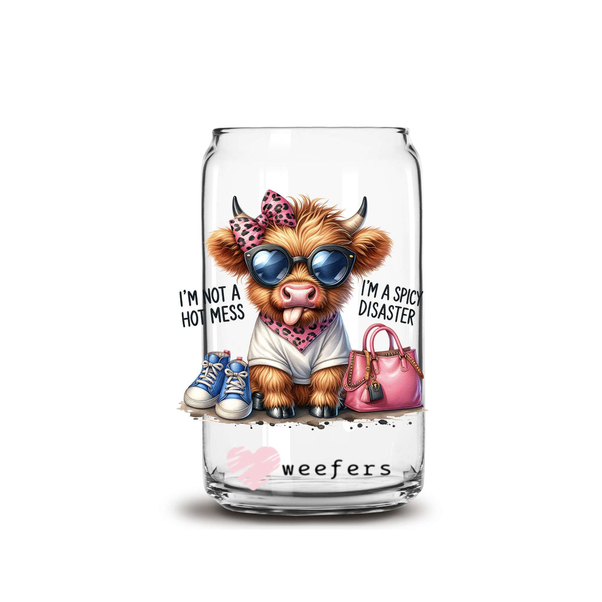 I'm Not a Hot Mess I'm a Spicy Disaster Pink 16oz Libbey Glass Can UV DTF or Sublimation Wrap Decal Transfer Weefers