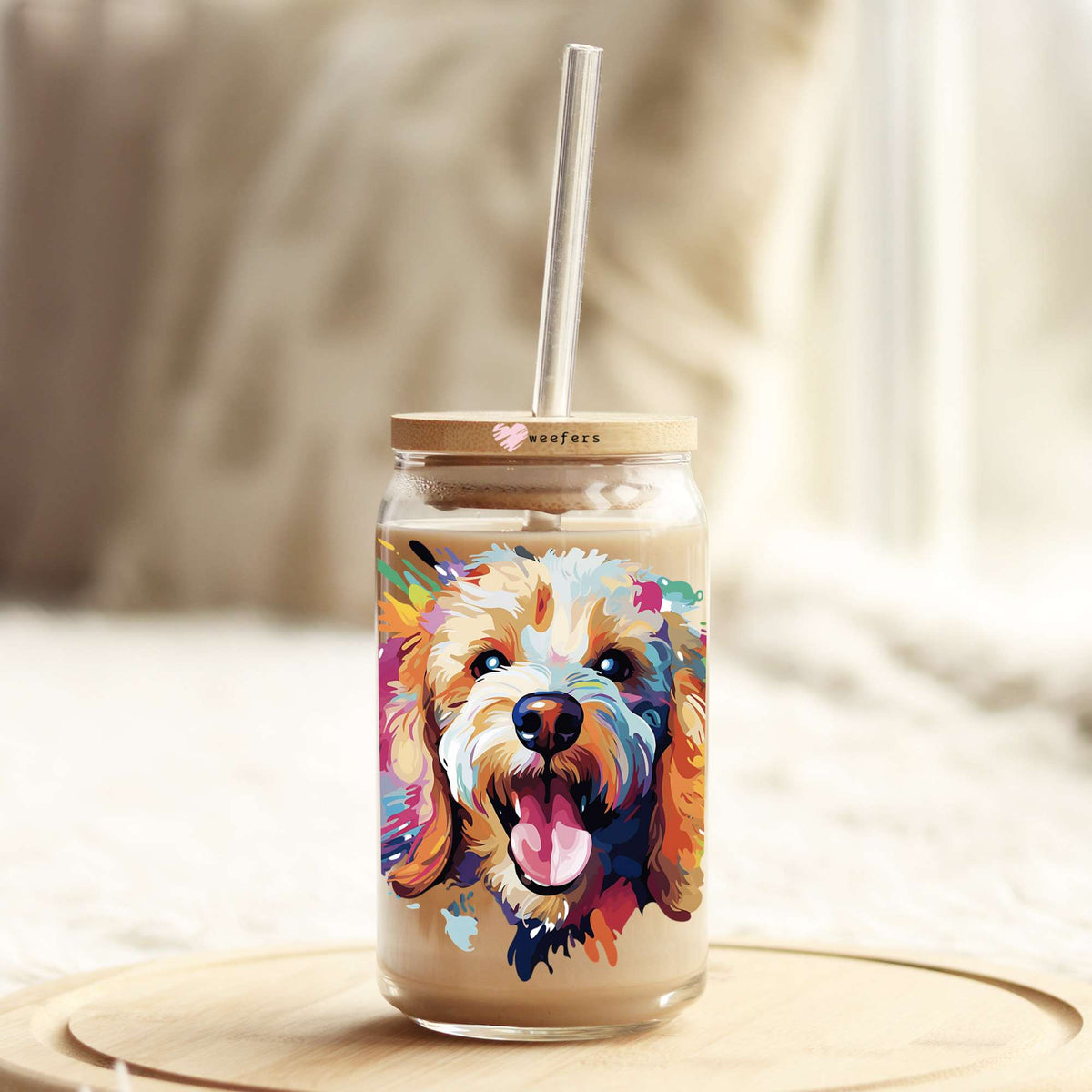 Poodle Colorful Watercolor 16oz Libbey Glass Can UV DTF or Sublimation Wrap - Decal Weefers