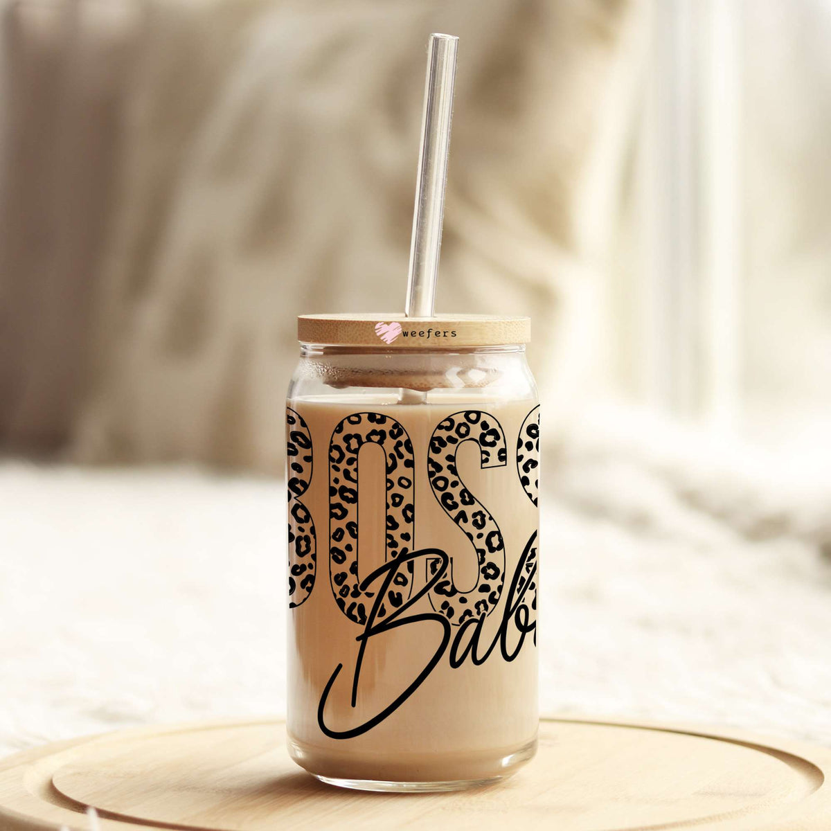 Boss Babe Black Cheetah 16oz Libbey Glass Can UV DTF or Sublimation Wrap - Decal Weefers