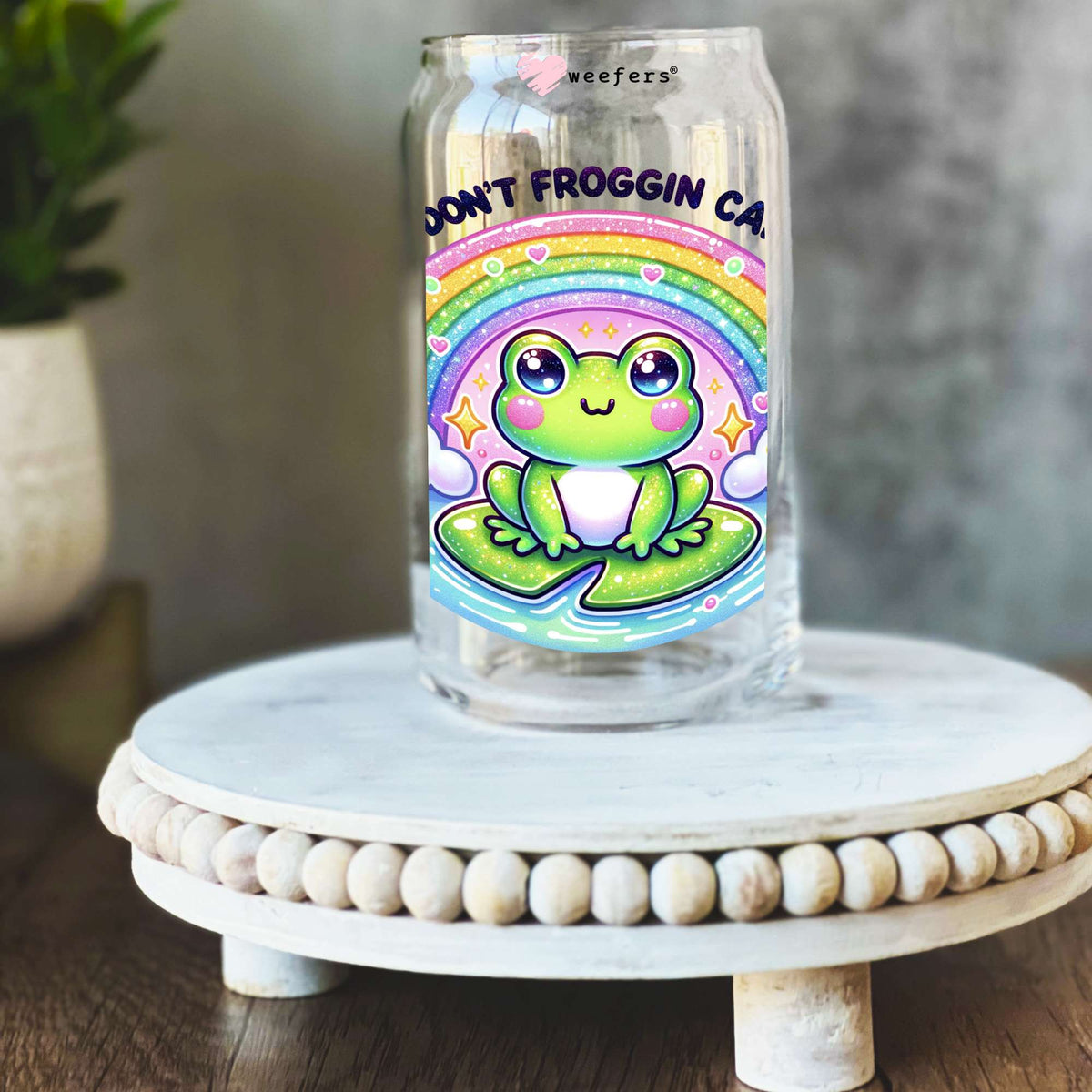 I Don't Froggin Care 16oz Libbey Glass Can UV DTF or Sublimation Wrap Decal Transfer Weefers