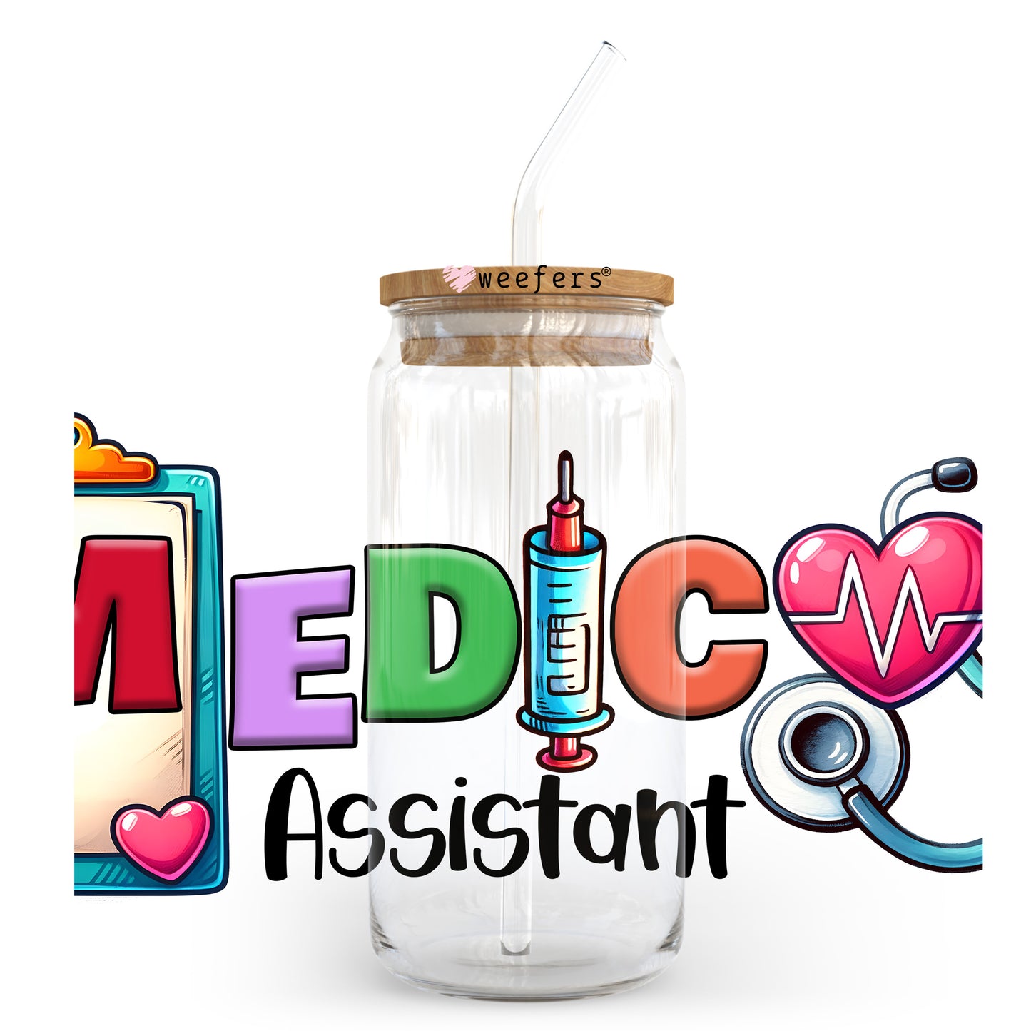 Medical Assistant Clipboard 20oz Libbey Glass Can UV DTF or Sublimation Wrap - Decal Transfer Weefers