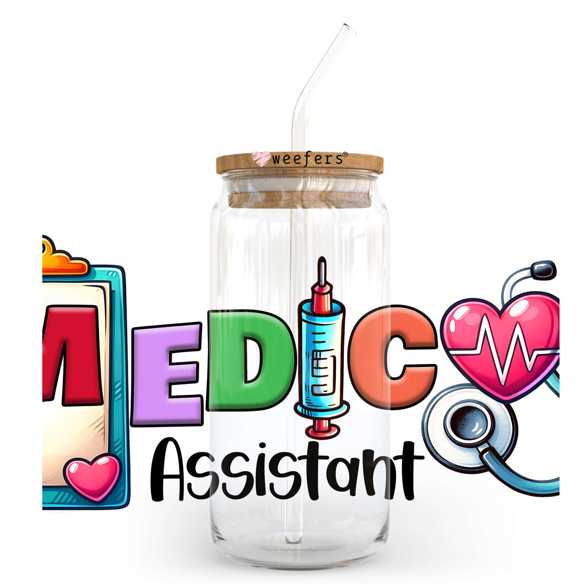 Medical Assistant Clipboard 20oz Libbey Glass Can UV DTF or Sublimation Wrap - Decal Transfer Weefers